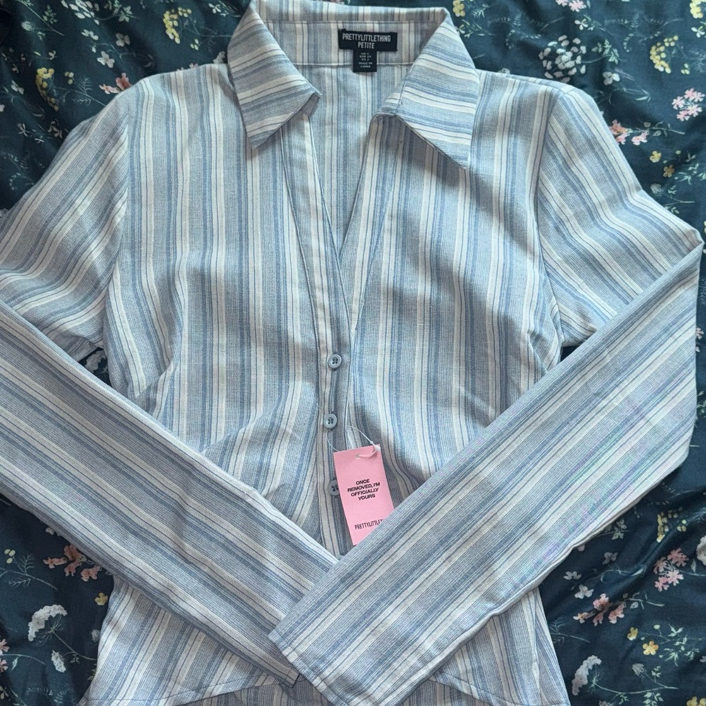 PrettyLittleThing Blue and Cream Striped Shirt